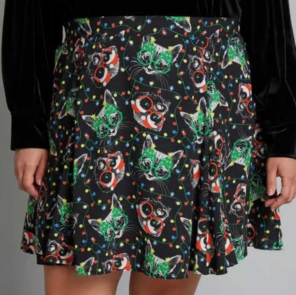 Modcloth Stay Sassy Holiday Kitties Skirt
